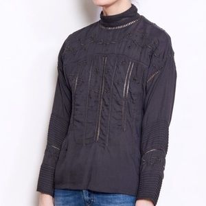 Pre-loved Maria Stanley Gray Embroidered long sleeve blouse S